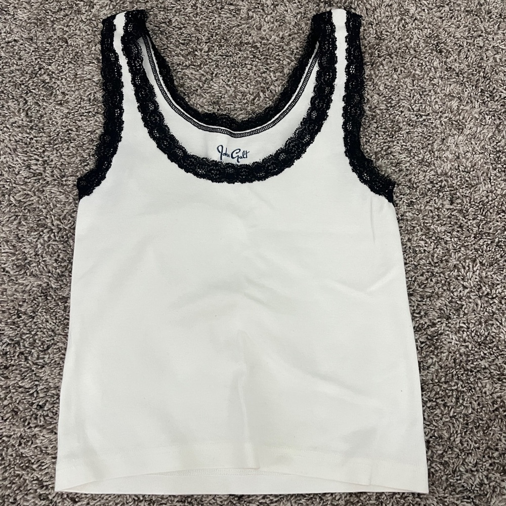 Brandy Melville/ John Galt White Tank Top with Black Lace Trim